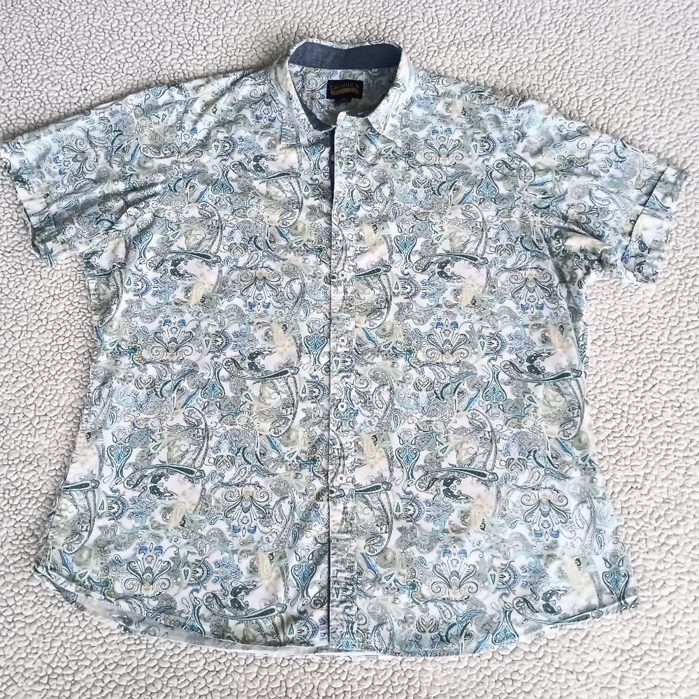 Men's Shirt XXL Cotton Shirt Cremieux Premium Denim Shirt White Paisley Weekend